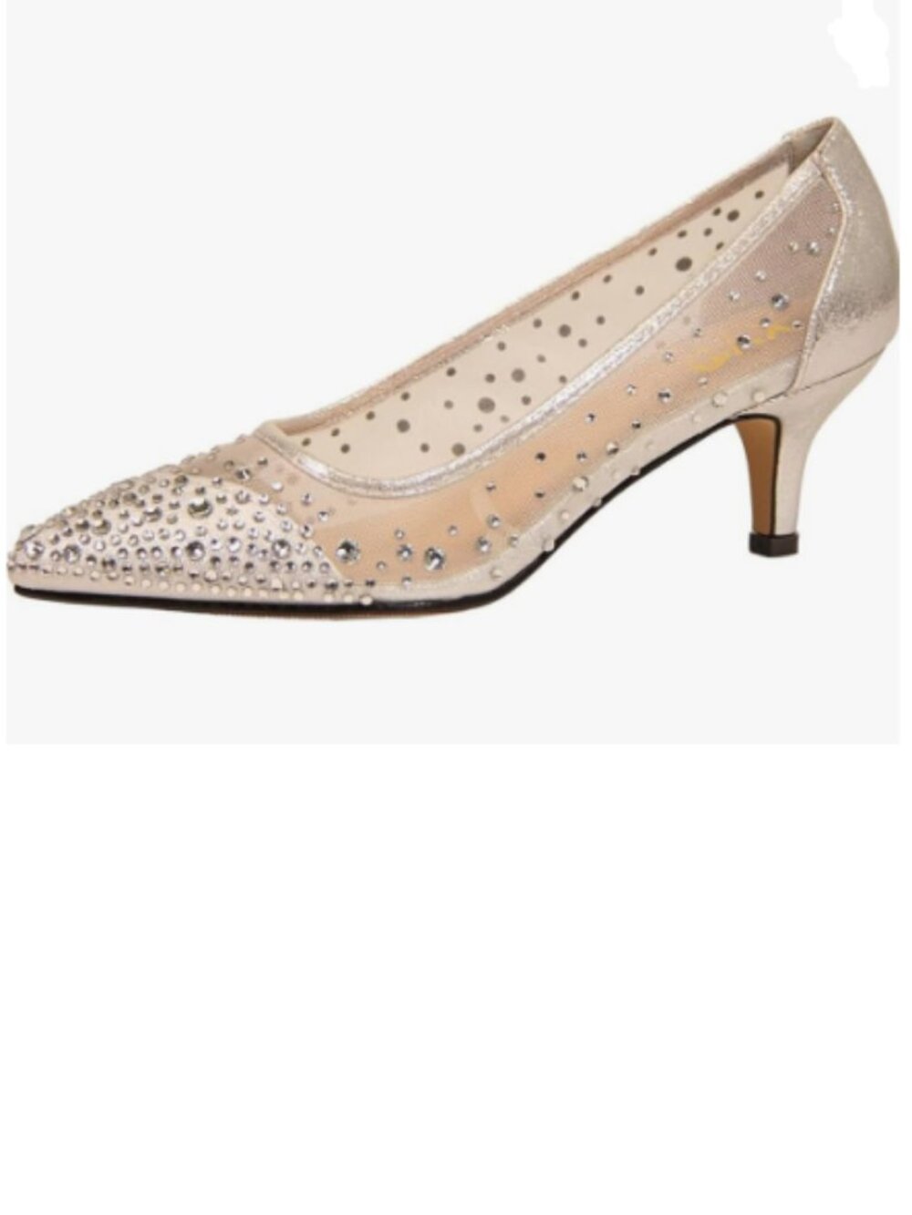XYD Champagne Closed Toe Slip On Graceful Mesh Pumps Rhinestone Studs Shoes